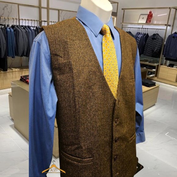 Hisdern Vest - XXL, Wool/Poly, Brown Herringbone Tweed - NWOT - Picture 1 of 6